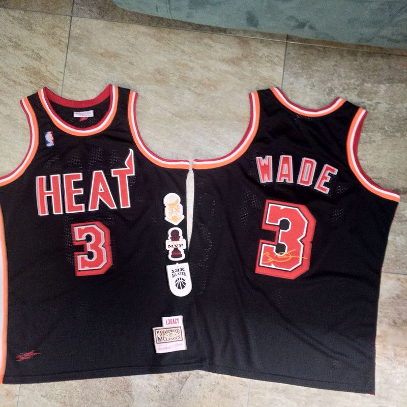 Men Miami Heat #3 Wade Black Retro decommissioning commemorative black embroidery NBA Jerseys